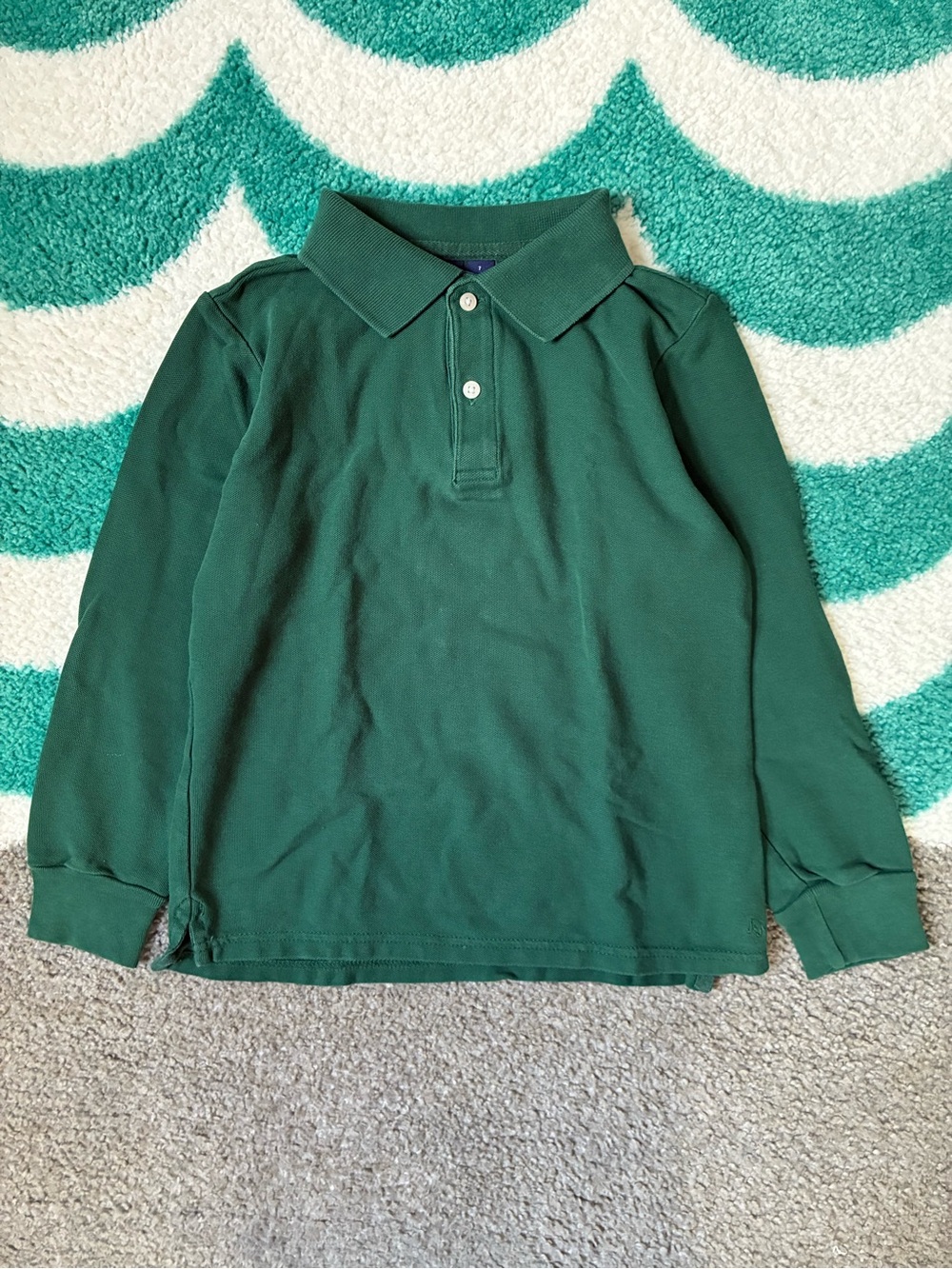 Janie and Jack Long Sleeve Pique Polo (Evergreen) Size 7
